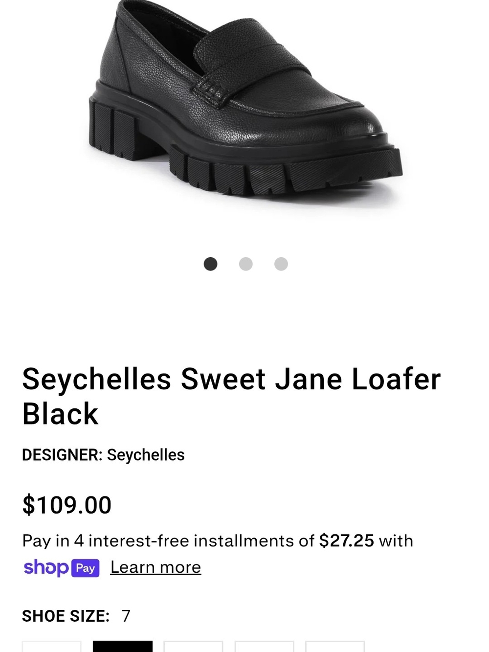 New With Tag Seychelles Sweet Jane Chunky Black Leather Loafer Sz 8.5